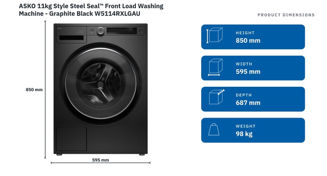 ASKO 11kg Style Steel Seal™ Front Load Washing Machine - Graphite Black W5114RXLGAU