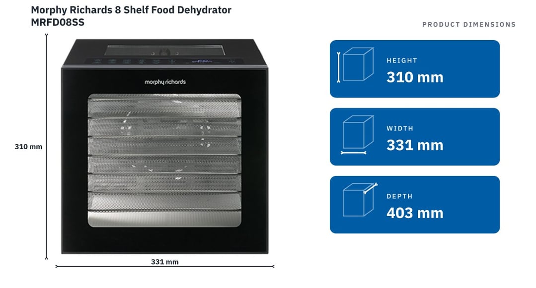 Morphy Richards 8 Shelf Food Dehydrator MRFD08SS — product dimensions