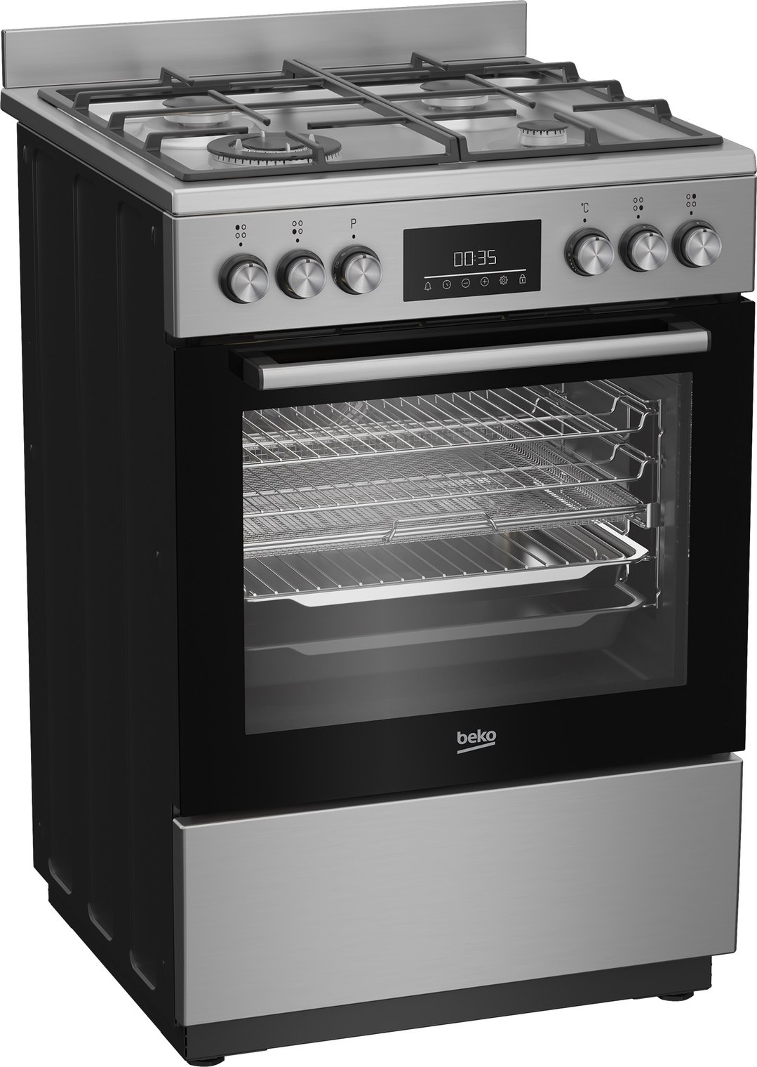 Beko Aeroperfect 60cm Freestanding Cooker with SteamAdd & Airfry & Gas Cooktop - Stainless Steel BFCB60GMX