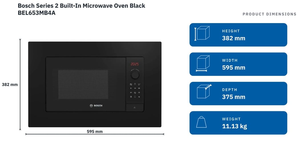 Bosch Series 2 Built-In Microwave Oven Black BEL653MB4A — product dimensions