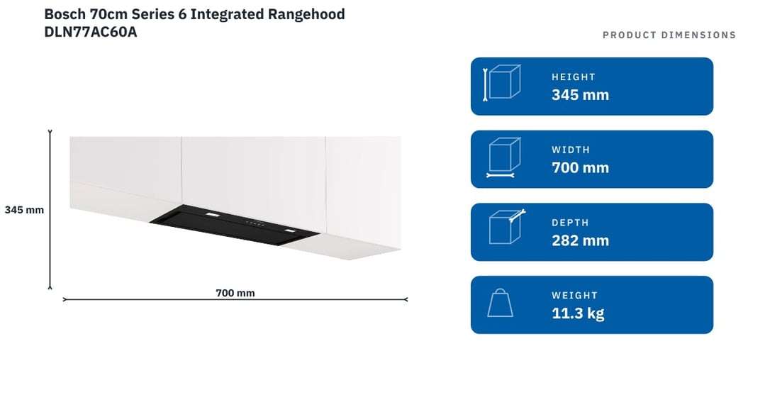 Bosch 70cm Series 6 Integrated Rangehood DLN77AC60A — product dimensions