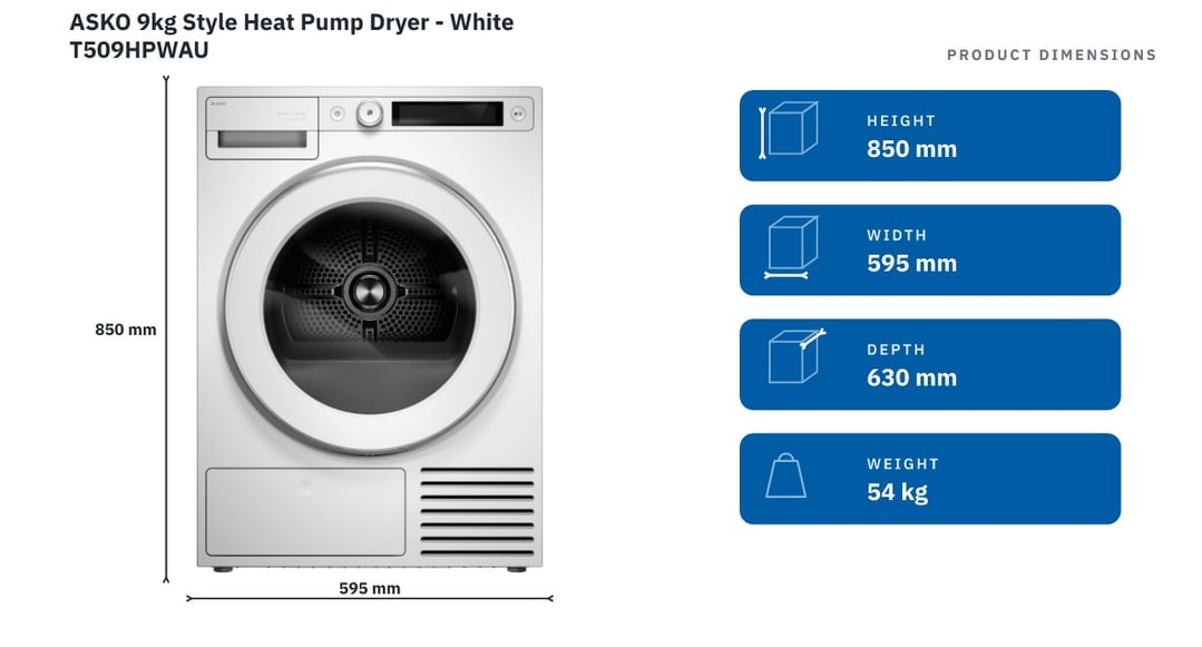 ASKO 9kg Style Heat Pump Dryer - White T509HPWAU