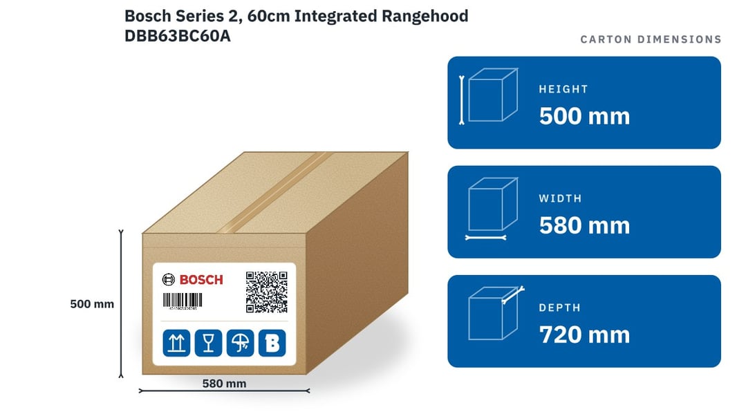 Bosch Series 2, 60cm Integrated Rangehood DBB63BC60A — packaged dimensions