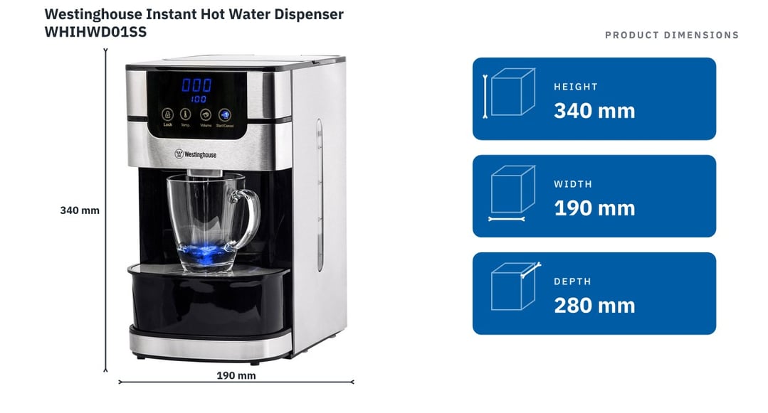 Westinghouse Instant Hot Water Dispenser WHIHWD01SS — product dimensions