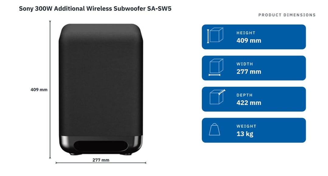Sony 300W Additional Wireless Subwoofer SA-SW5 — product dimensions