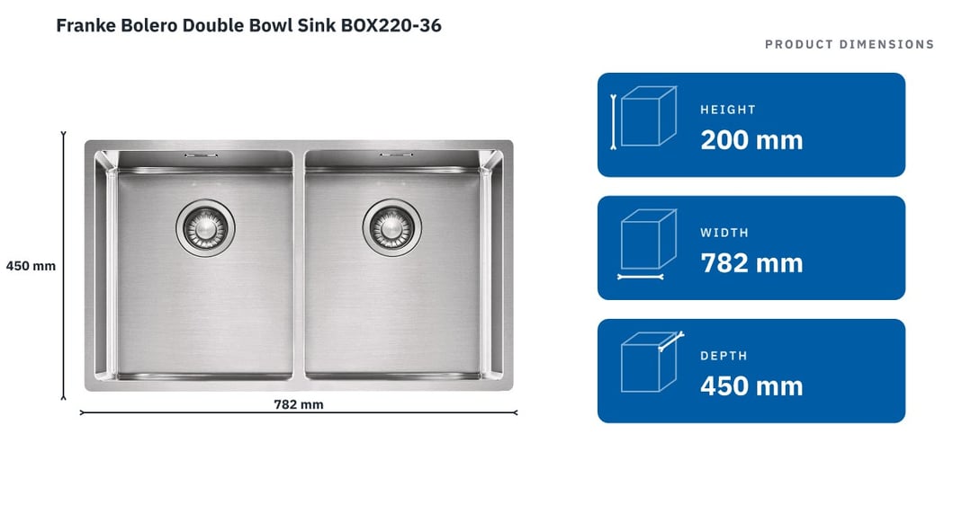Franke Bolero Double Bowl Sink BOX220-36 — product dimensions