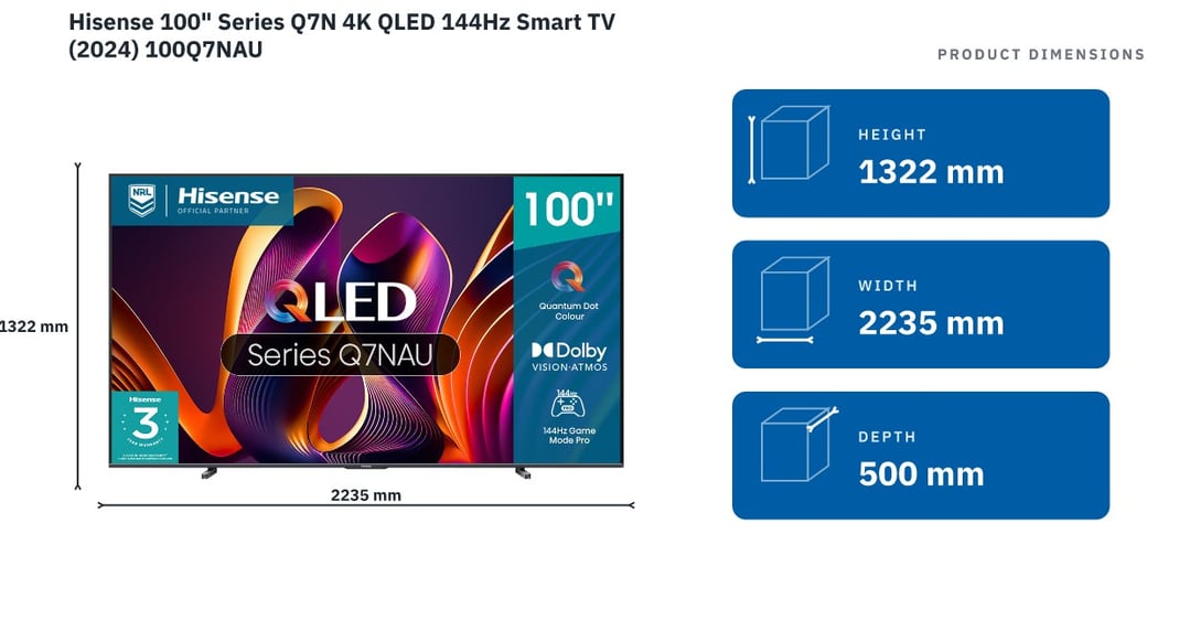 Hisense 100" Series Q7N 4K QLED 144Hz Smart TV (2024) 100Q7NAU