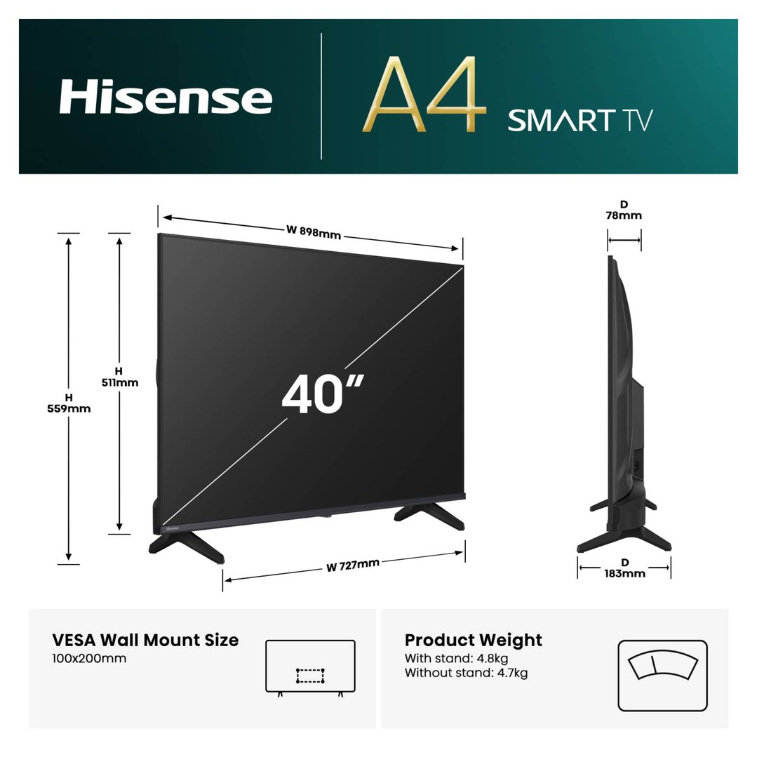 Hisense 40" A4QAU Full HD Smart TV (2025) 40A4QAU