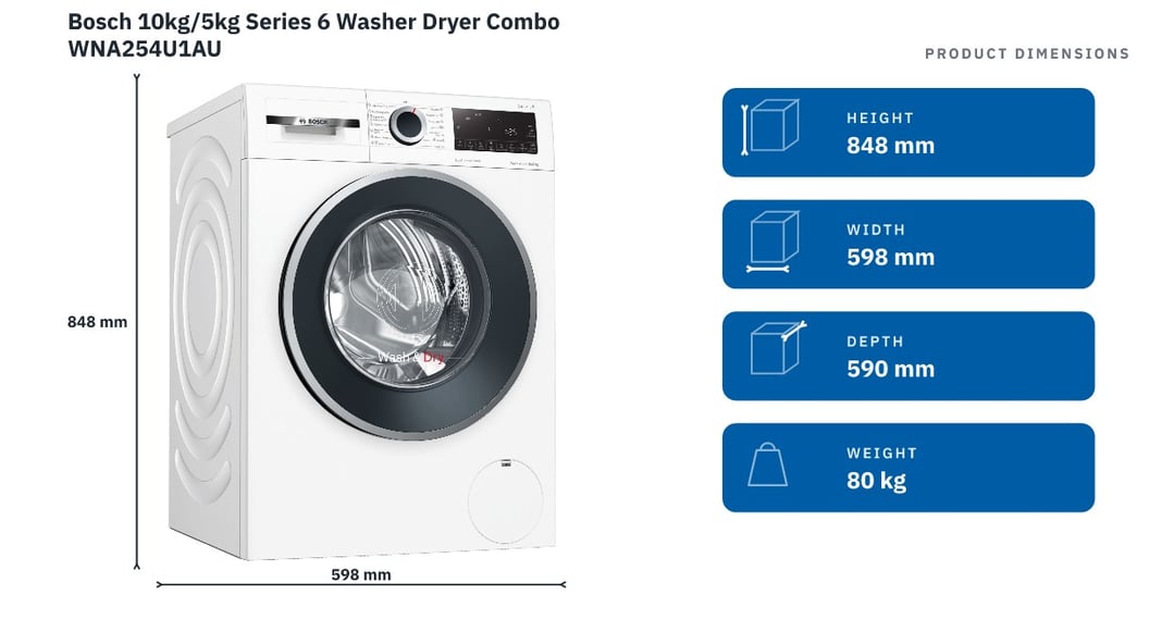 Bosch 10kg/5kg Series 6 Washer Dryer Combo WNA254U1AU