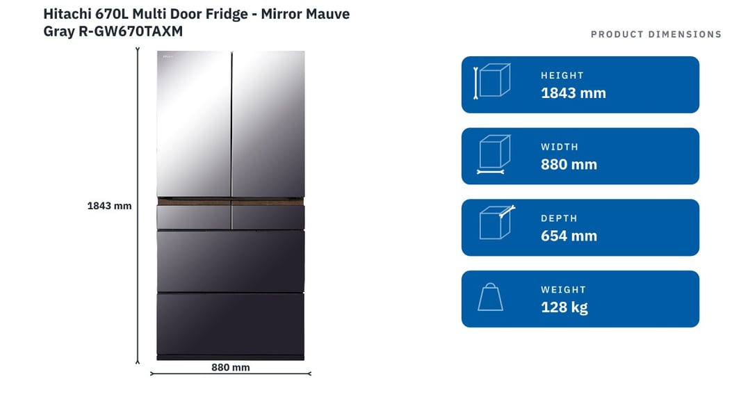 Hitachi 670L Multi Door Fridge - Mirror Mauve Gray R-GW670TAXM