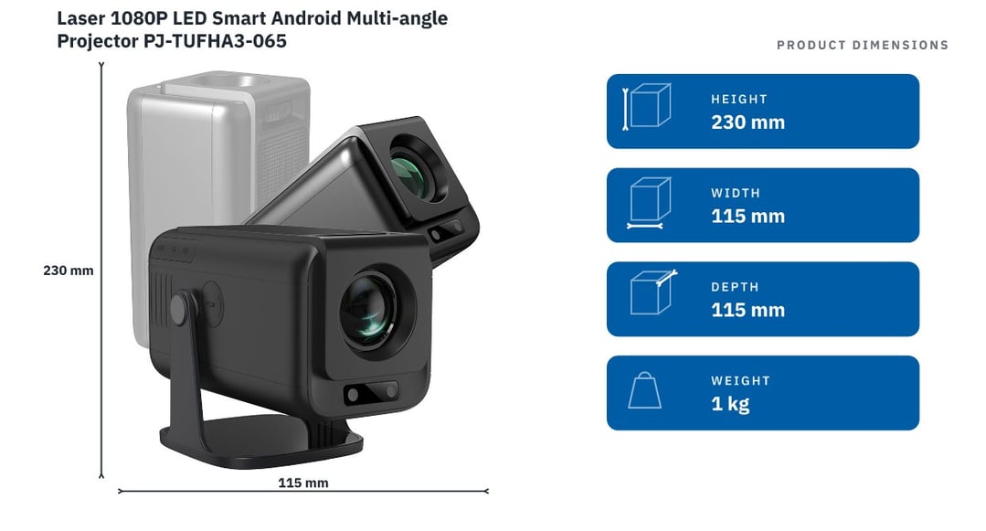Laser 1080P LED Smart Android Multi-angle Projector PJ-TUFHA3-065
