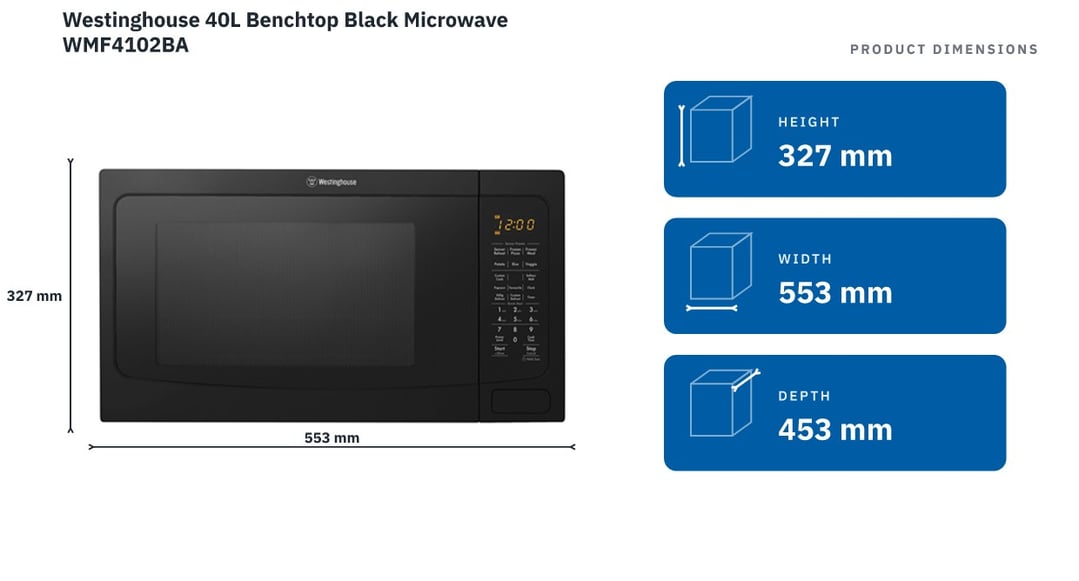 Westinghouse 40L Benchtop Black Microwave WMF4102BA — product dimensions