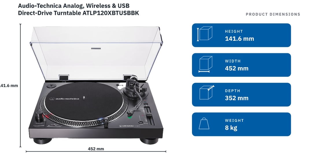 Audio-Technica Analog, Wireless & USB Direct-Drive Turntable ATLP120XBTUSBBK