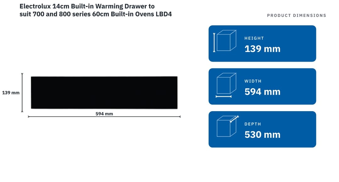 Electrolux 14cm Built-in Warming Drawer to suit 700 and 800 series 60cm Built-in Ovens LBD4Z — product dimensions