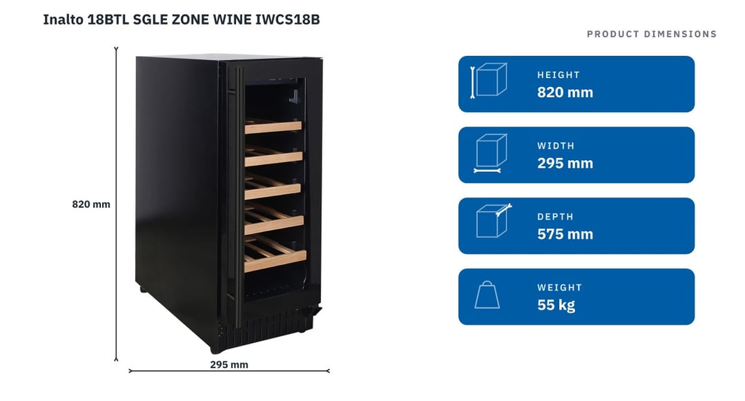 Inalto 18BTL SGLE ZONE WINE IWCS18B — product dimensions