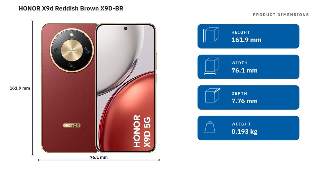 HONOR X9d Reddish Brown X9D-BR — product dimensions