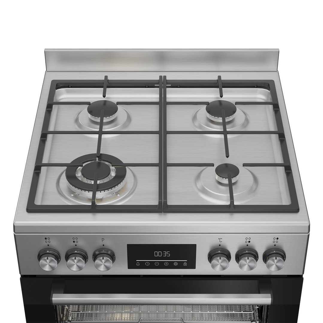 Beko Aeroperfect 60cm Freestanding Cooker with SteamAdd & Airfry & Gas Cooktop - Stainless Steel BFCB60GMX
