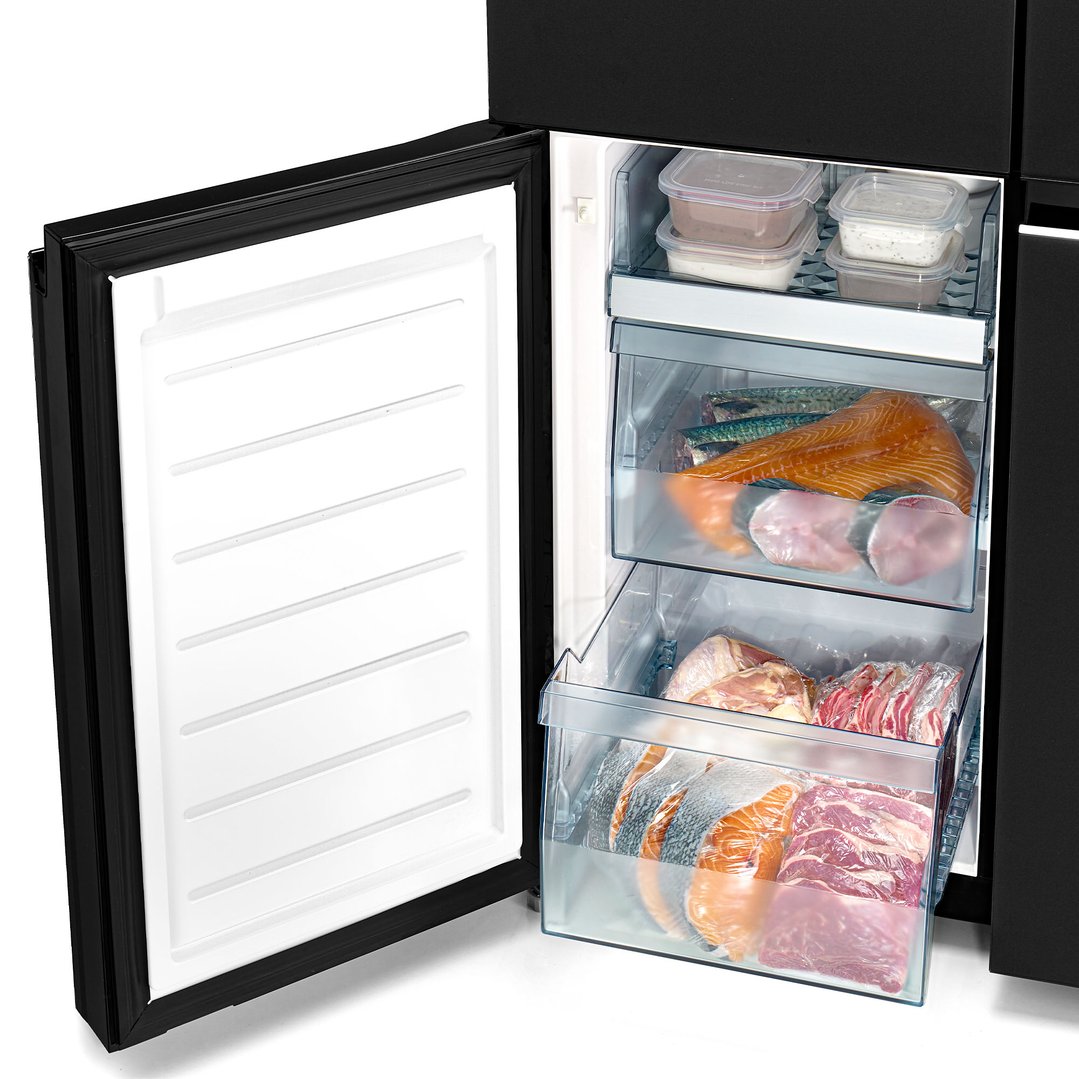 Hitachi 569L 4 Door French Door Inverter Fridge Glass Clear Black