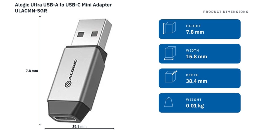Alogic Ultra USB-A to USB-C Mini Adapter ULACMN-SGR