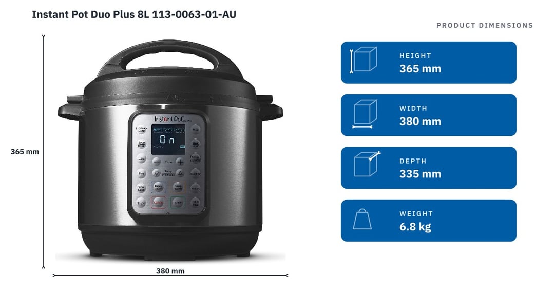 Instant Pot Duo Plus 8L 113-0063-01-AU — product dimensions