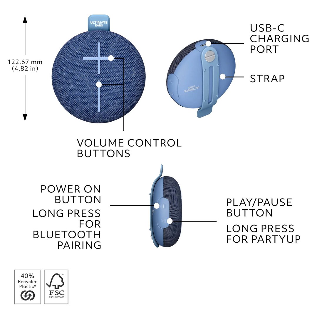 Ultimate Ears MINIROLL Portable Bluetooth Speaker - Blue 984-002023