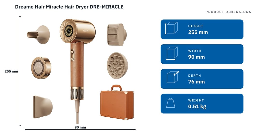 Dreame Hair Miracle Hair Dryer DRE-MIRACLE — product dimensions