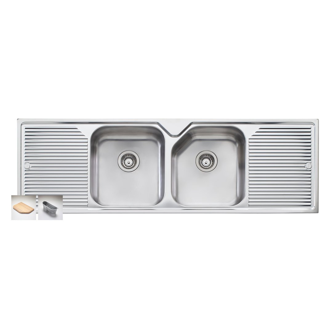 Oliveri Nu-Petite Double Bowl Topmount Sink With Double Drainer NP653