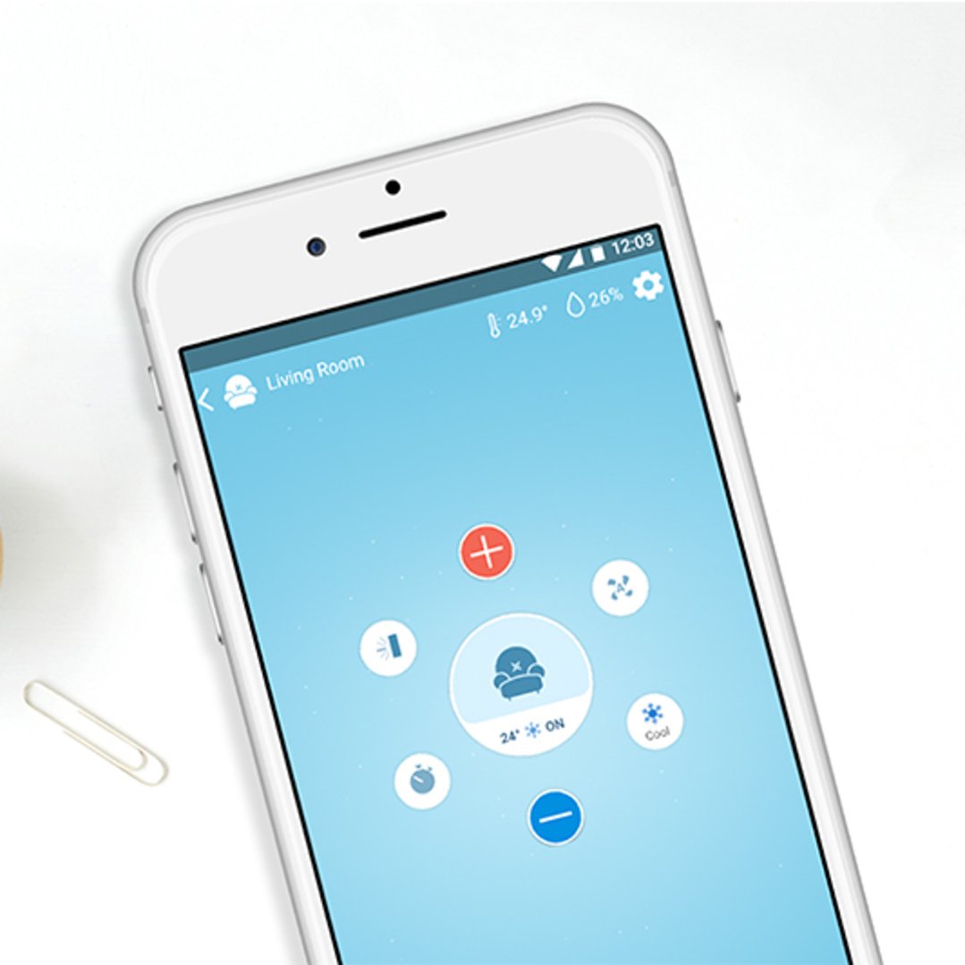 Close up of a smartphone displaying the WiFi Air Conditioner Controller app