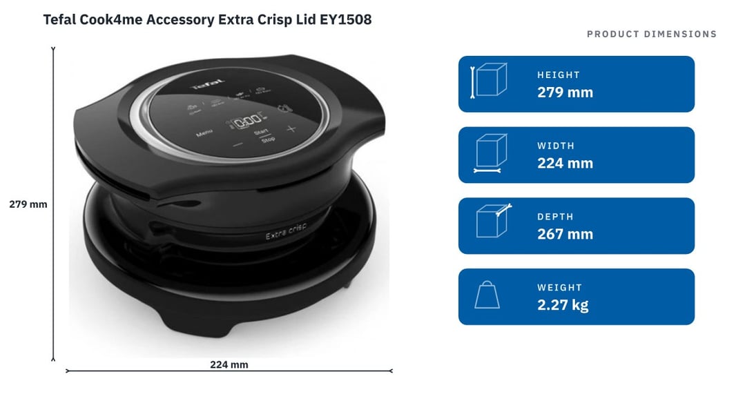 Tefal Cook4me Accessory Extra Crisp Lid EY1508 — product dimensions