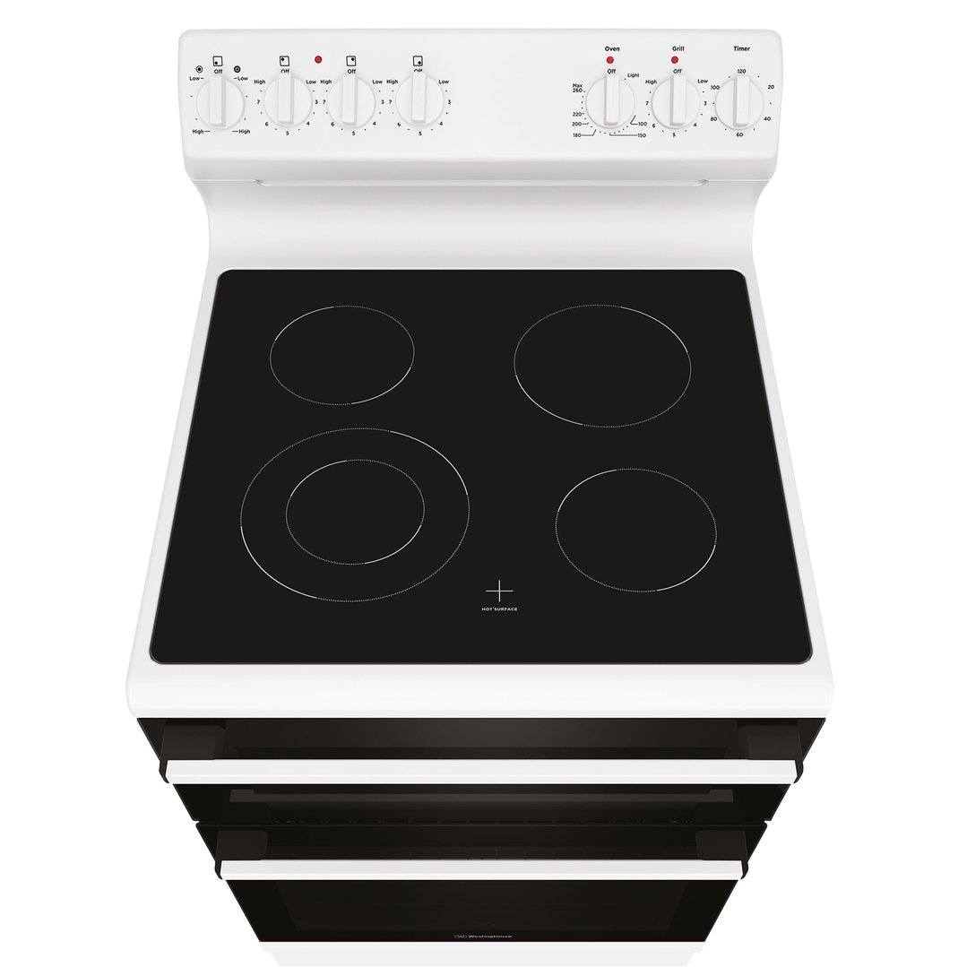Westinghouse 60cm freestanding electric oven and ceramic cooktop, white