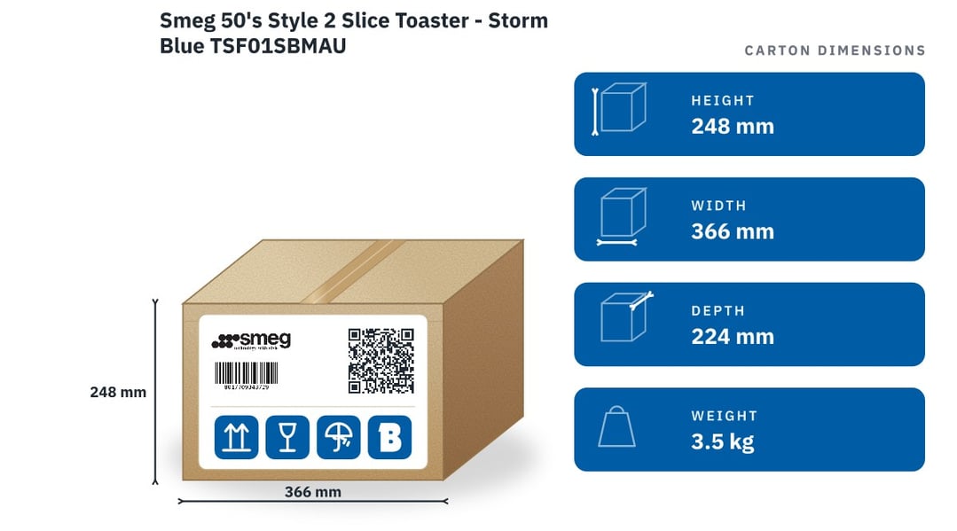 Smeg 50's Style 2 Slice Toaster - Storm Blue TSF01SBMAU