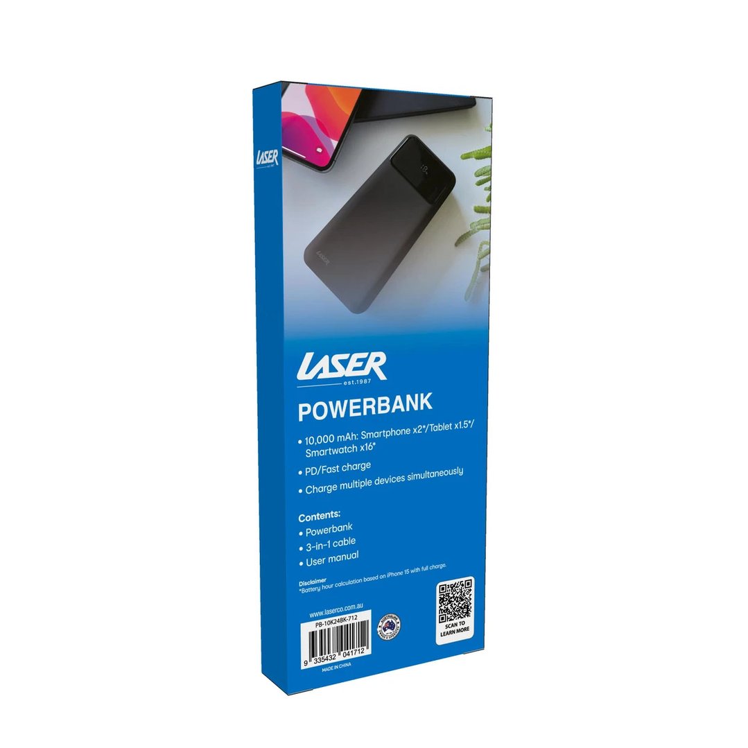 Laser 10000mAh 18W PD Power Bank with LED Black PB-10K24BK-712
