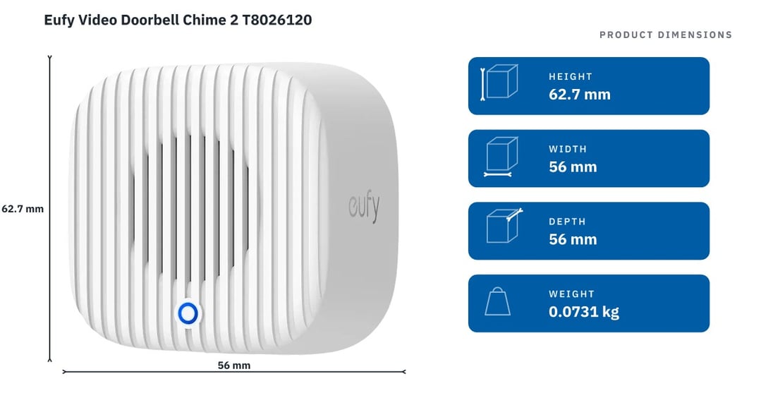 Eufy Video Doorbell Chime 2 T8026120 — product dimensions