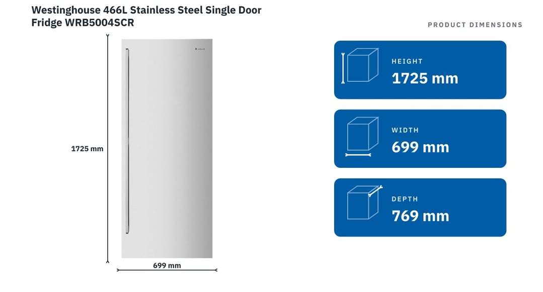 Westinghouse 466L Stainless Steel Single Door Fridge WRB5004SCR