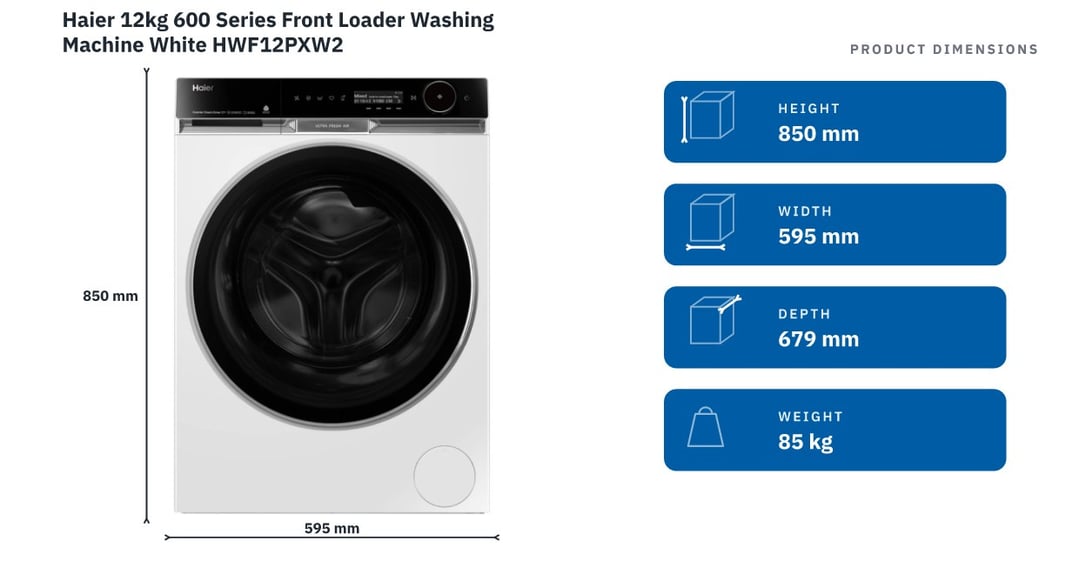 Haier 12kg 600 Series Front Loader Washing Machine White HWF12PXW2