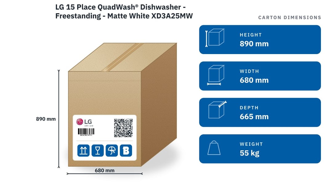 LG 15 Place QuadWash® Dishwasher - Freestanding - Matte White XD3A25MW