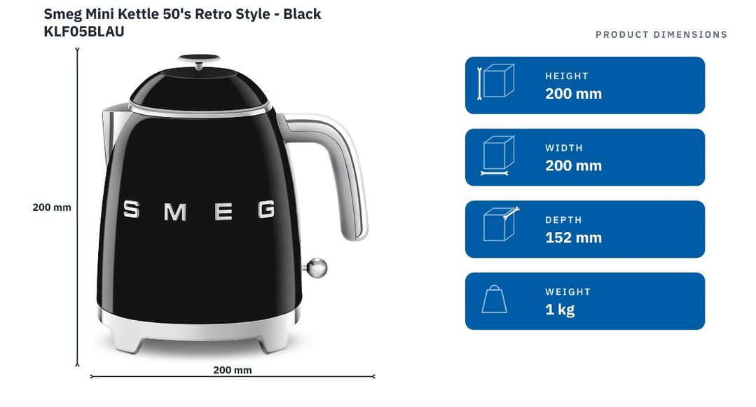 Smeg Mini Kettle 50's Retro Style - Black KLF05BLAU