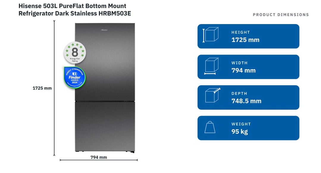 Hisense 503L PureFlat Bottom Mount Refrigerator Dark Stainless HRBM503E