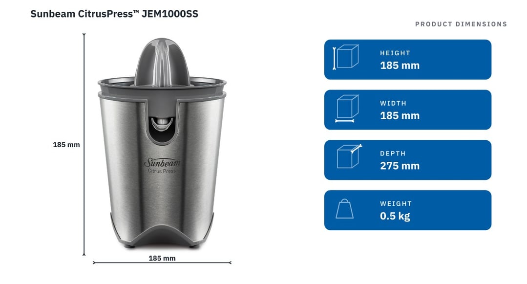Sunbeam CitrusPress™ JEM1000SS — product dimensions