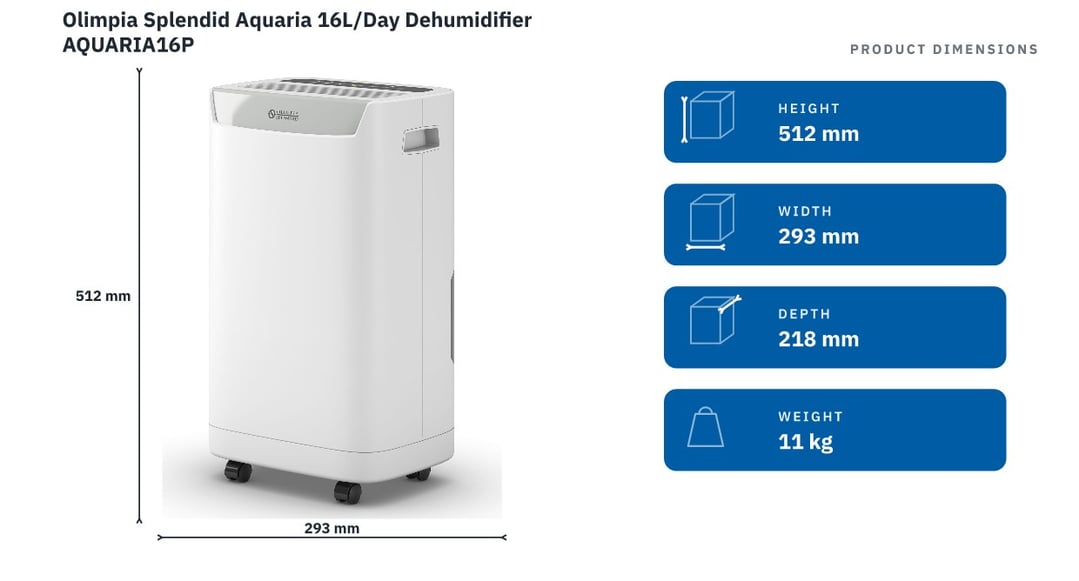 Olimpia Splendid Aquaria 16L/Day Dehumidifier AQUARIA16P — product dimensions