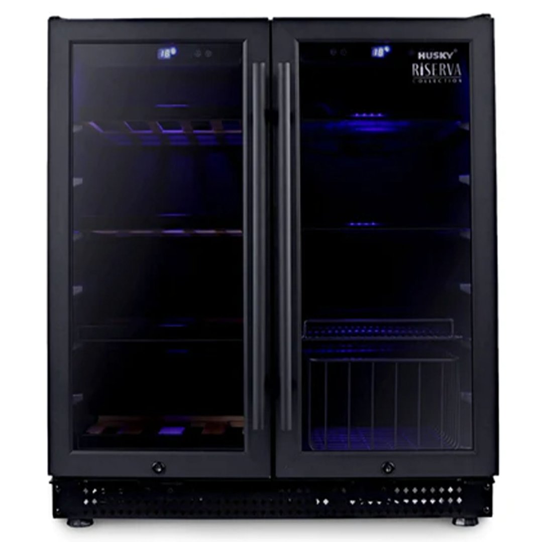 Husky Riserva 168L Double Door Dual Zone Wine Fridge in Black HUSWS66MBZY