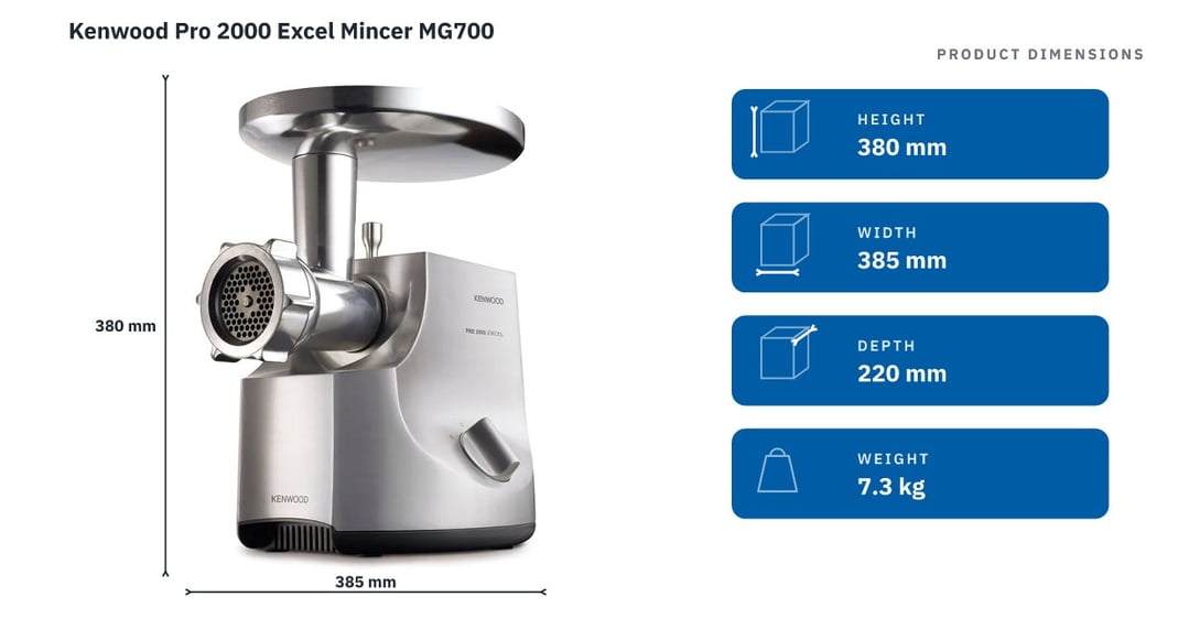 Kenwood Pro 2000 Excel Mincer MG700 — product dimensions