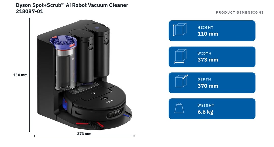 Dyson Spot+Scrub™ Ai Robot Vacuum Cleaner 218087-01 — product dimensions