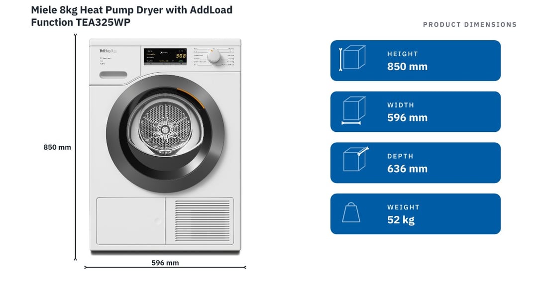 Miele 8kg Heat Pump Dryer with AddLoad Function TEA325WP