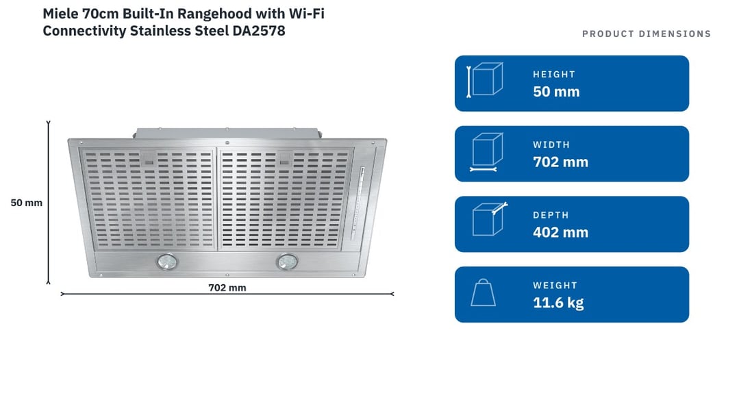 Miele 70cm Built-In Rangehood with Wi-Fi Connectivity Stainless Steel DA2578