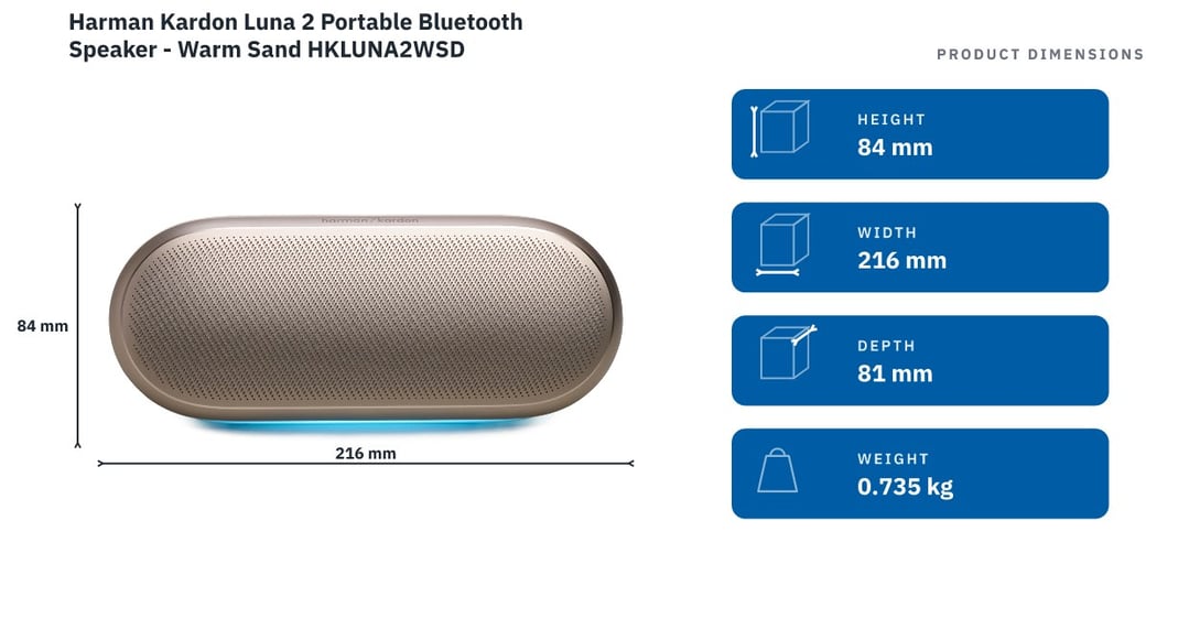 Harman Kardon Luna 2 Portable Bluetooth Speaker - Warm Sand HKLUNA2WSD — product dimensions