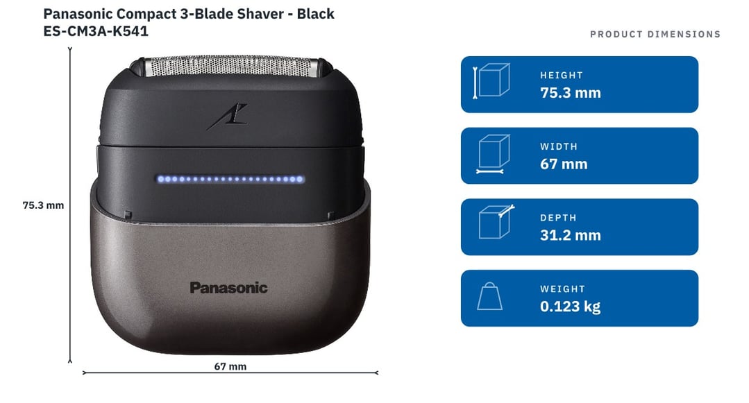 Panasonic Compact 3-Blade Shaver - Black ES-CM3A-K541 — product dimensions