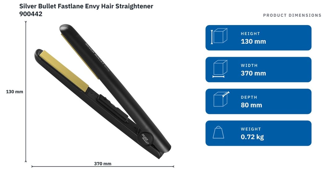 Silver Bullet Fastlane Envy Hair Straightener 900442 — product dimensions