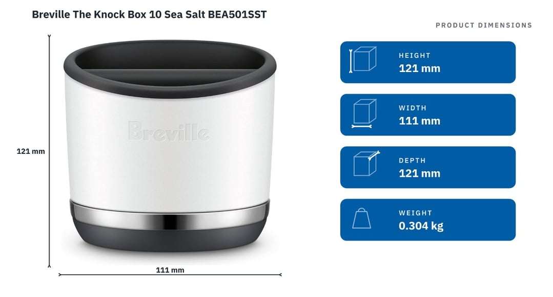 Breville The Knock Box 10 Sea Salt BEA501SST — product dimensions