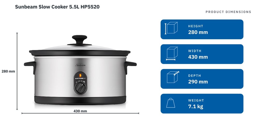 Sunbeam Slow Cooker 5.5L HP5520 — product dimensions